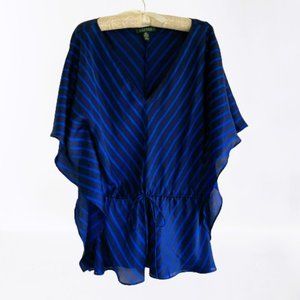 Lauren Ralph Lauren Blue Striped Caftan Top w Cinch Tie Waist-Women's size S/M